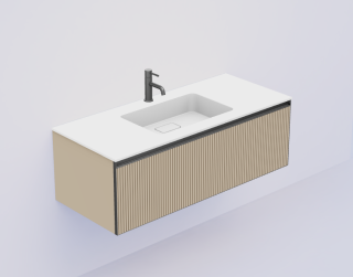 Тумба Armadi Art QUATRO 1 120CM  тумба рифл DAPHNE профиль ANTHRACITE + внутр. подсв. бежевый матовый