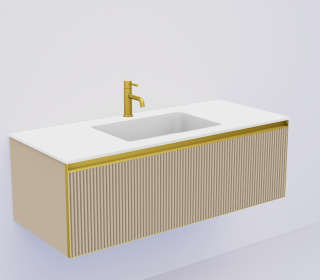 Тумба Armadi Art QUATRO 1 120CM  тумба рифл DAPHNE профиль MATT GOLD + внутр. подсв. бежевый матовый