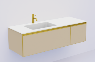 Тумба Armadi Art QUATRO 2 140см (100+40) тумба DAPHNE профиль MATT GOLD c подсветкой бежевый матовый