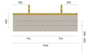Тумба Armadi Art QUATRO 2 140см (70+70) тумба рифл CASHMERE профиль MATT GOLD + внутр. подсв. кашемир