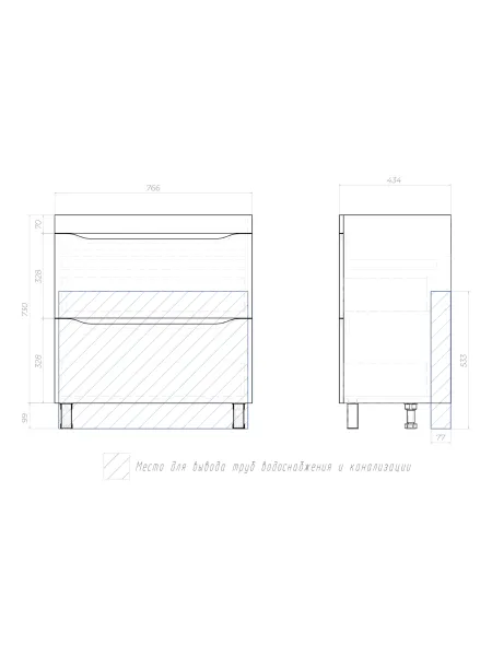 Тумба под раковину напольная Vigo Wave 385 80 см поставляется в разобранном виде дуб золотой