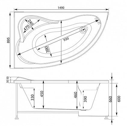 Акриловая ванна Aquanet Atlanta 150x90 L