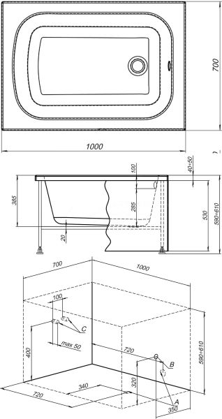 Акриловая ванна Aquanet Elba 00329639 100x70 см, с каркасом