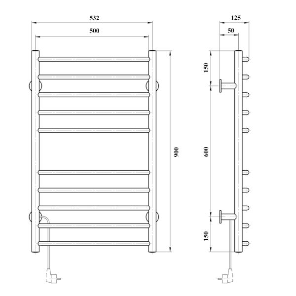 Полотенцесушитель электрический Domoterm Аврора DMT 109-10 50x90 EK L хром