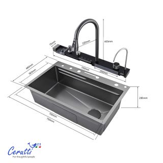 Многофункциональная кухонная мойка Ceruttispa ГЛОРИЯ (GLORIA) Pro nano black CT10578 графит
