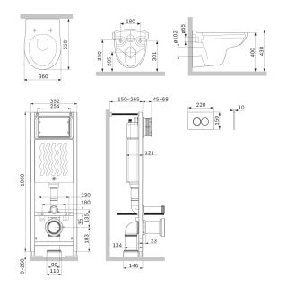 Комплект унитаза с инсталляцией AM.PM  Jupiter IS110151.DX15C1700 с клавишей хром Комплект унитаза с инсталляцией AM.PM  Jupiter IS110151.DX15C1700 с клавишей хром