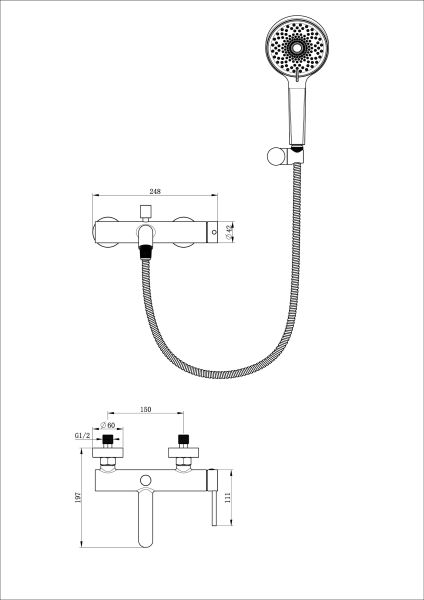 Смеситель для ванны с душем Wonzon & Woghand Stick WW-88639017-MB чёрный матовый