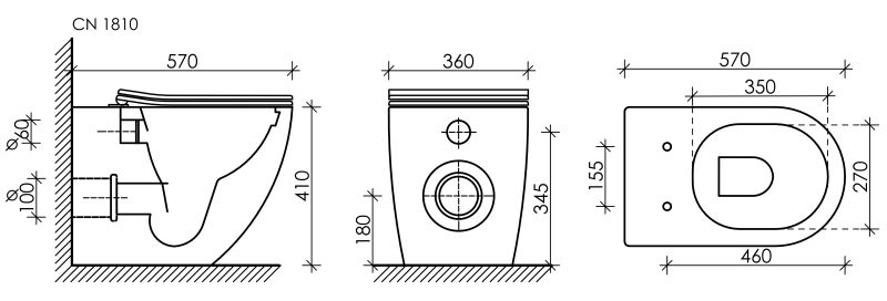 Приставной унитаз Ceramica Nova Mia CN1810 безободковый белый