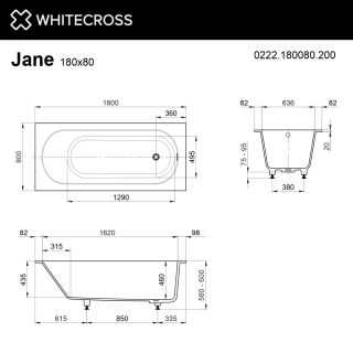 Ванна из искусственного камня Whitecross Jane 0222.180080.200 180x80 см белый матовый