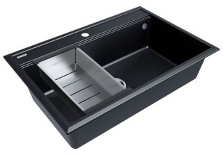 Комплект Paulmark: мойка Stepia 80 и коландер Advance PM117551-BLM+A375-BS чёрный металлик/брашированная нержавеющая сталь Комплект Paulmark: мойка Stepia 80 и коландер Advance PM117551-BLM+A375-BS чёрный металлик/брашированная нержавеющая сталь