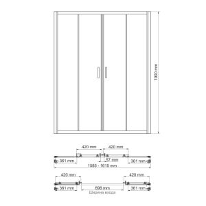 Душевая дверь Wasserkraft Lippe 45S45 160см хром