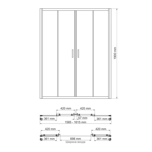 Душевая дверь Wasserkraft Lippe 45S45 160см хром
