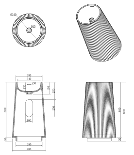 Раковина Armadi Art напольная рифленая Torre Corian 480*480*850 Matt White белый матовый