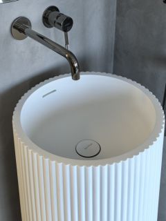 Раковина Armadi Art напольная рифленая Torre Corian 480*480*850 Matt White белый матовый