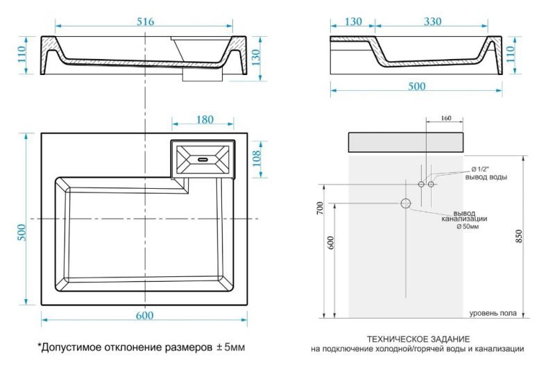Раковина над стиральной машиной Azario Etna CS00086607 60см белый