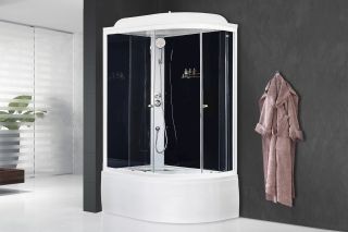 Душевая кабина Royal Bath BK левая стекло чёрное/прозрачное 120x80см RB8120BK5-BT-L