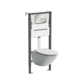 Комплект Ceramicanova подвесной унитаз Mono Rimless+ инсталляция Balance кнопка Circle хром