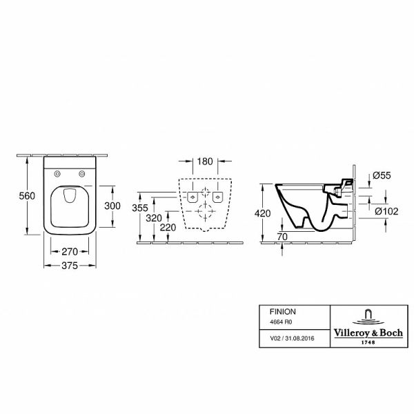Унитаз подвесной Villeroy Boch Finion 4664R0R1 (крышка отдельно)
