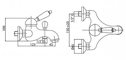 Однорычажный смеситель для ванны и душа, бронза Cezares VINTAGE-VM-02-Sw