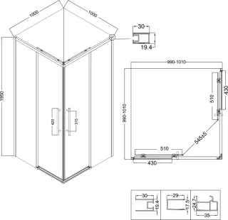 Душевой уголок Niagara Nova NG-6830-34BLACK 100x100 см профиль чёрный матовый стекло прозрачное