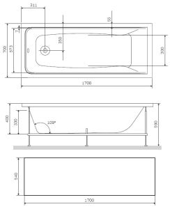Фронтальная панель для ванны Am.Pm Gem 170x70см чёрный матовый W90A-170-070B-P