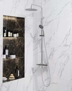 Душевая стойка Kerama Marazzi Nota 8236KM.21.018 на 2 потока с механическим смесителем и с ручным душем на 5 режимов хром Душевая стойка Kerama Marazzi Nota 8236KM.21.018 на 2 потока с механическим смесителем и с ручным душем на 5 режимов хром