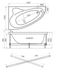 Акриловая ванна Triton Кайли 150 х 100 правая с каркасам
