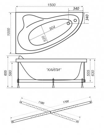 Акриловая ванна Triton Кайли 150 х 100 правая с каркасам