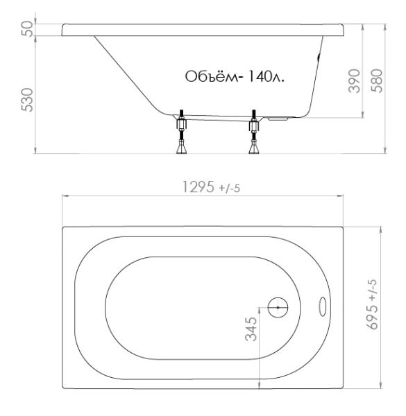 Акриловая ванна Triton Стандарт 130x70 см Акриловая ванна Triton Стандарт 130x70 см
