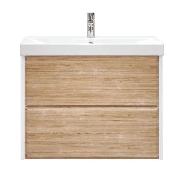 Тумба под раковину подвесная Velvex Gesso tp.GES.9696.80.2Y белый матовый/дуб сонома, 80 см Тумба под раковину подвесная Velvex Gesso tp.GES.9696.80.2Y белый матовый/дуб сонома, 80 см