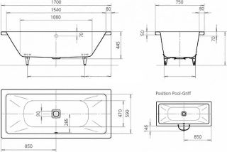 Kaldewei Conoduo 732 Стальная ванна  с покрытием Easy-clean 170х75 23500001300 Kaldewei Conoduo 732 Стальная ванна  с покрытием Easy-clean 170х75 23500001300