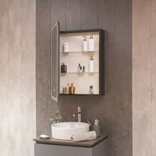 Зеркальный шкаф с подсветкой подогревом и часами AQUAme Фиджи AQM9204 левый 60 см антрацит