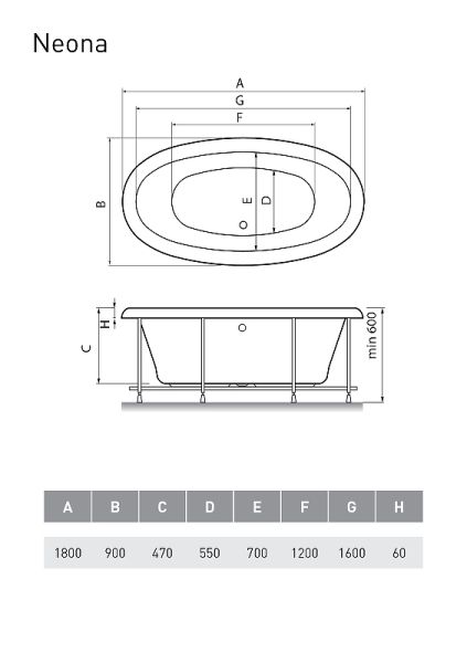 Акриловая ванна Relisan Neona 180x90 Гл000000548 без гидромассажа