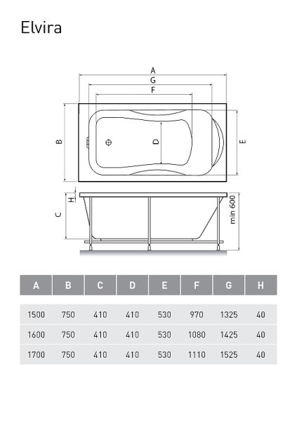 Акриловая ванна Relisan Elvira  150x75 Гл000000978 без гидромассажа