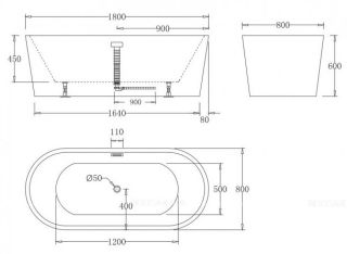 Акриловая ванна BelBagno 180x80см чёрный глянец BB71-1800-NERO-W0