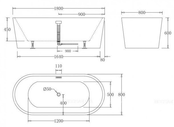 Акриловая ванна BelBagno 180x80см чёрный глянец BB71-1800-NERO-W0