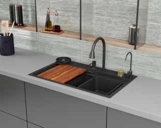 Кухонная мойка многофункц. DQ нерж.сталь темный графит в комплекте со смесителем и аксессуарами (DKS754605)