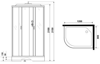 Душевая кабина Niagara NG-3512-14RF с гидромассажем 120x80см серебро/тонированное