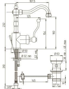 Смеситель для раковины Paini Duomo 88F3250 старая бронза