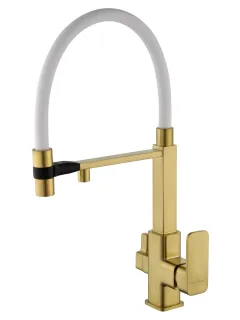 Смеситель для кухни Wonzon & Woghand WW-88458012-BG（MW) с гибким изливом и подключением фильтра брашированное золото
