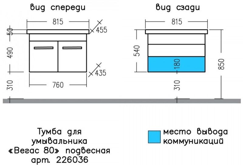 Тумба под раковину СанТа Вегас 226036 80см белый