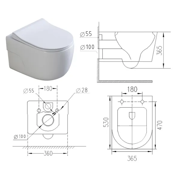 Унитаз подвесной ArtMax Verona AM012CHRT/SC безободковый с вихревым смывом и сиденьем микролифт белый
