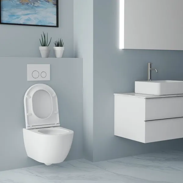 Унитаз подвесной ArtMax Torino AM823-V безободковый с вихревым смывом и сиденьем микролифт белый