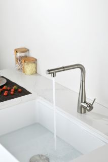 Смеситель для кухни AQUAme Cucina AQM9902BN с выдвижным изливом никель брашированный