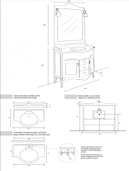 Тумба под раковину Cezares 106x80 ANDAMA.BA.BLO