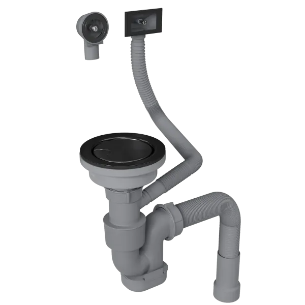 Сифон для одночашевой кухонной мойки с выпуском Reflexion Arno RX3001BL оружейная сталь