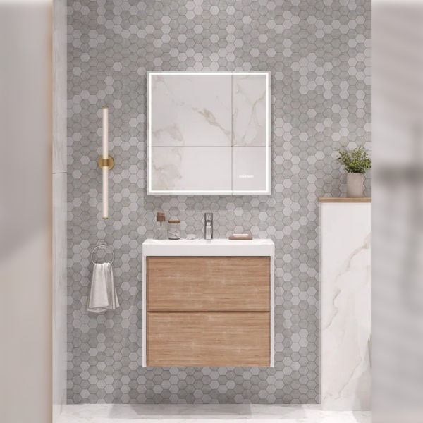 Тумба под раковину подвесная Velvex Gesso tp.GES.9696.70.2Y белый матовый/дуб сонома, 70 см