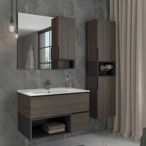 Comforty Тумба-умывальник "Франкфурт-90" дуб шоколадно-коричневый с раковиной Quadro 90