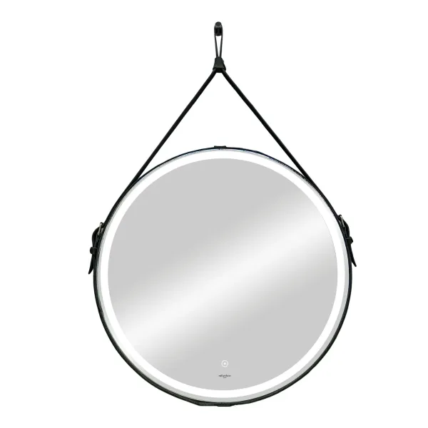 Зеркало Reflexion Skin RF5325SK с LED подсветкой сенсором на ремне из натуральной кожи черного цвета 65х65