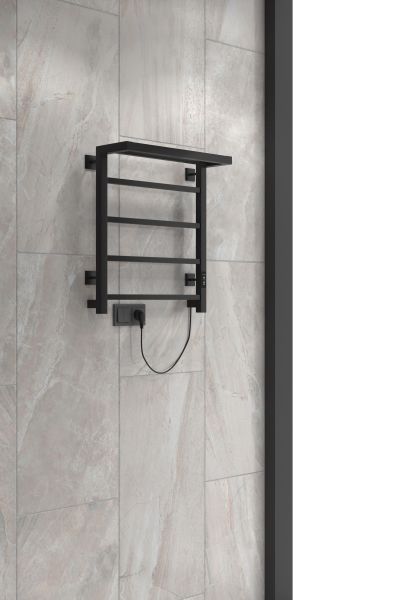 Полотенцесушитель электрический Indigo Forma LEF60-50BRRt с полкой 60x50 см чёрный муар